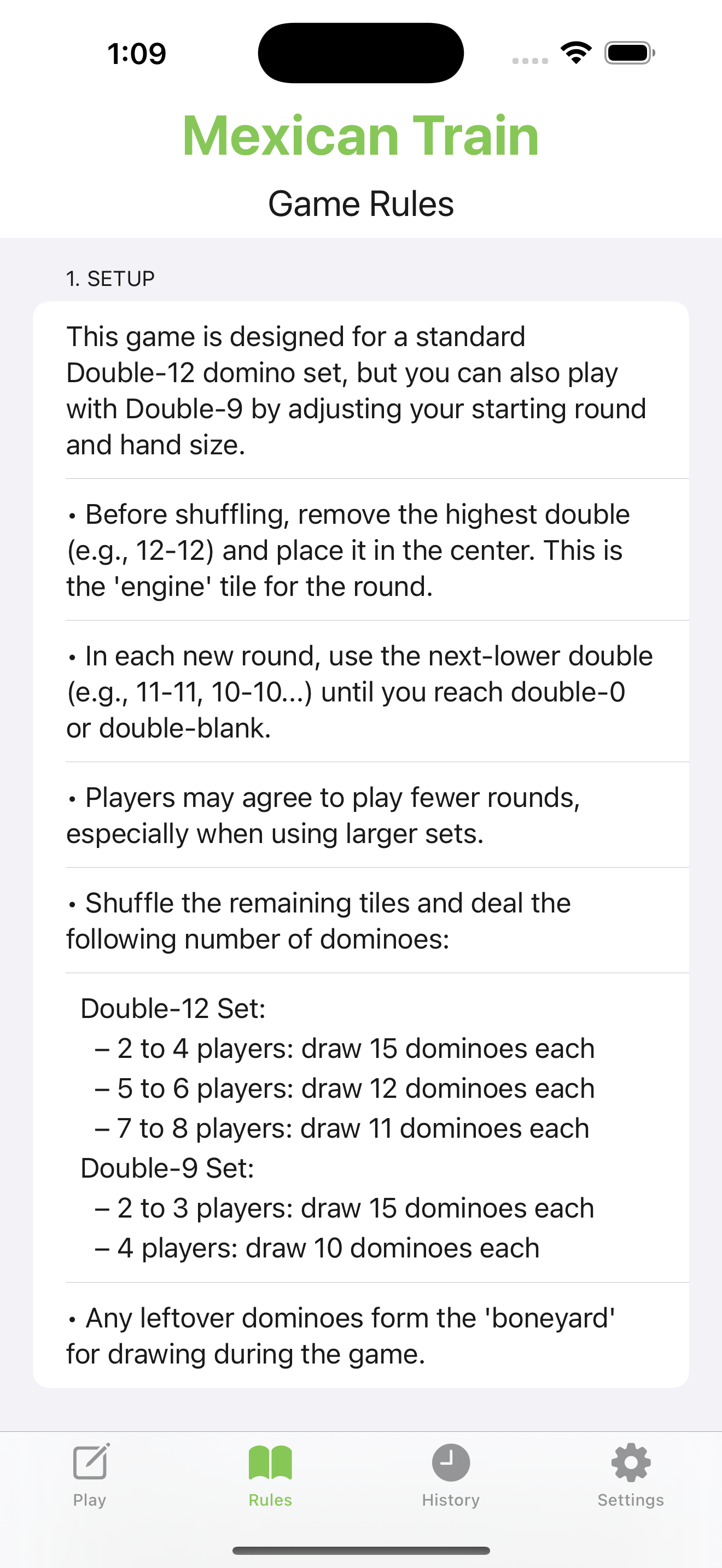 Mexican Train Rules Screen